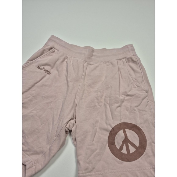 Madhappy Shorts Medium Pink Sweat 8" Inseam Elastic Waist Peace Logo Casual - Picture 2 of 14